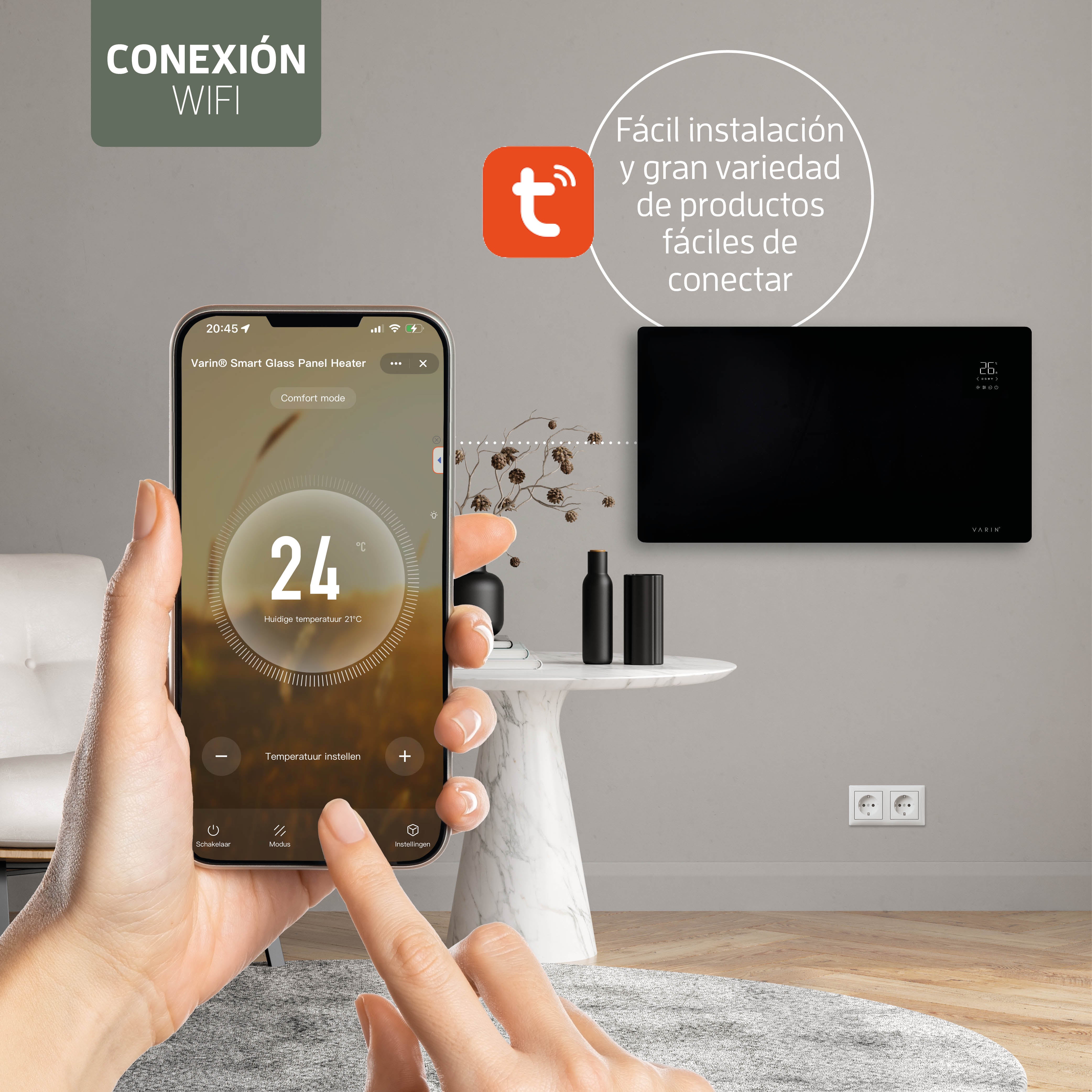 Estufa Calefactor Panel Radiador Eléctrico Wifi Varin® 2000w Negro