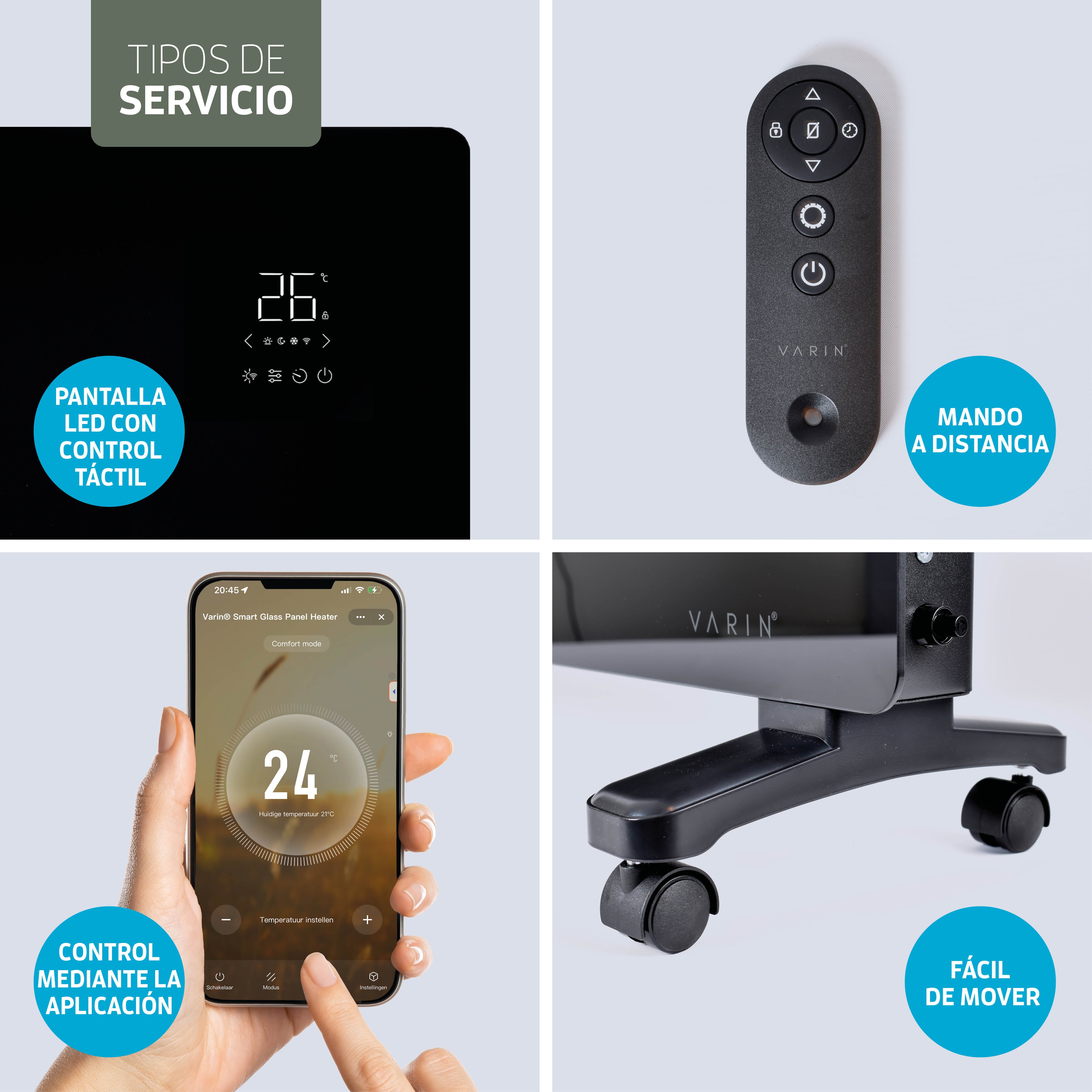 Estufa Calefactor Panel Radiador Eléctrico Wifi Varin® 2000w Negro