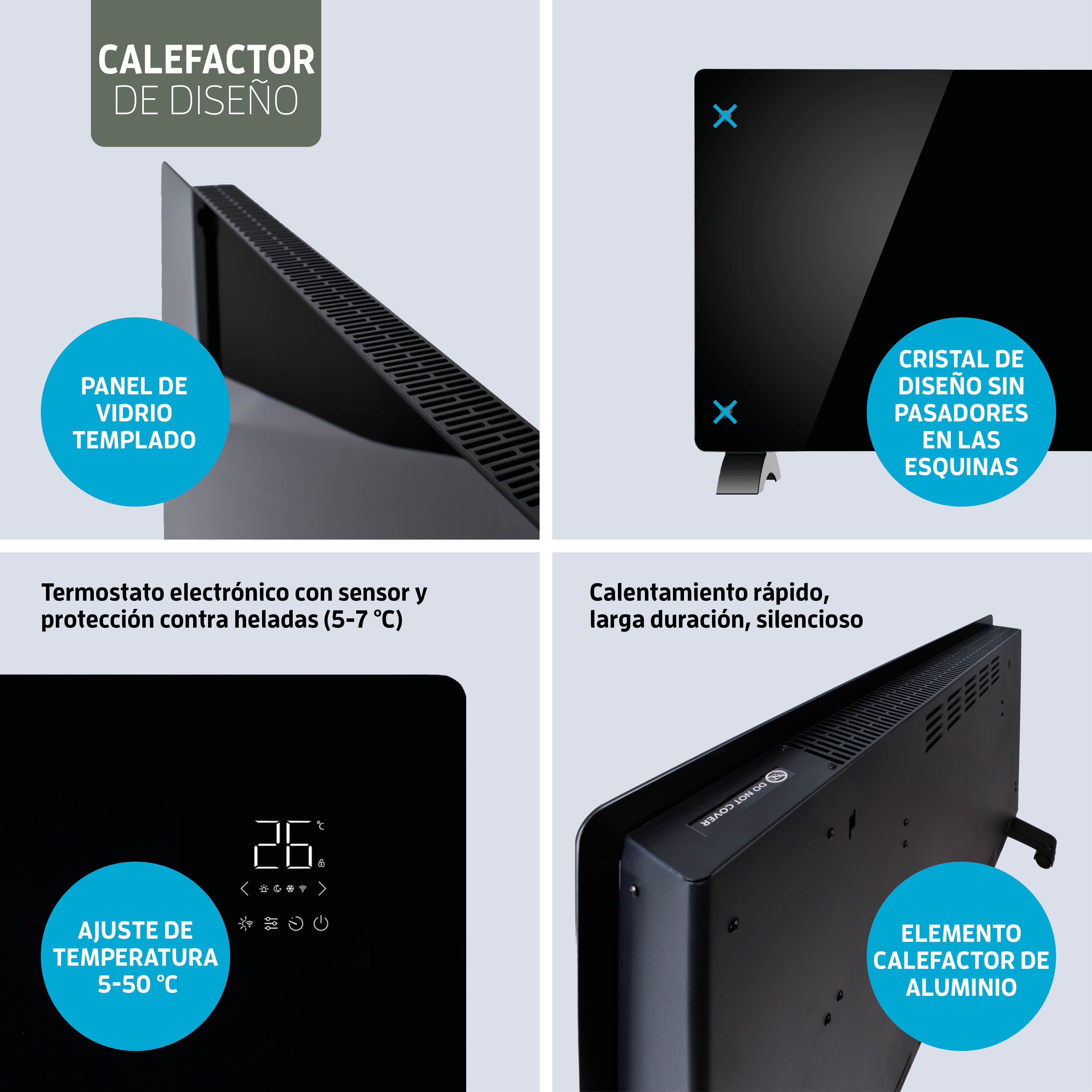 Estufa Calefactor Panel Radiador Eléctrico Wifi Varin® 2000w Negro