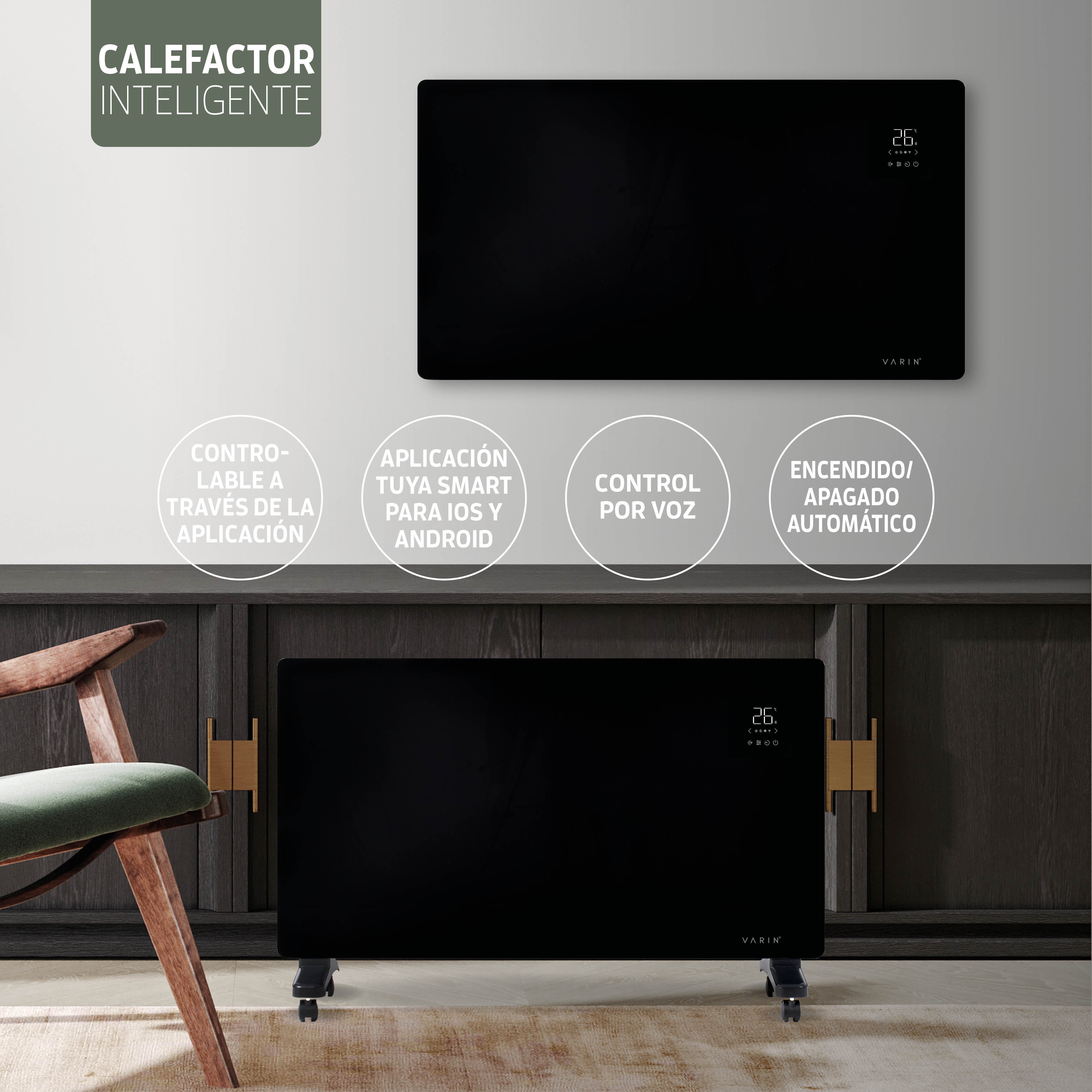 Estufa Calefactor Panel Radiador Eléctrico Wifi Varin® 2000w Negro