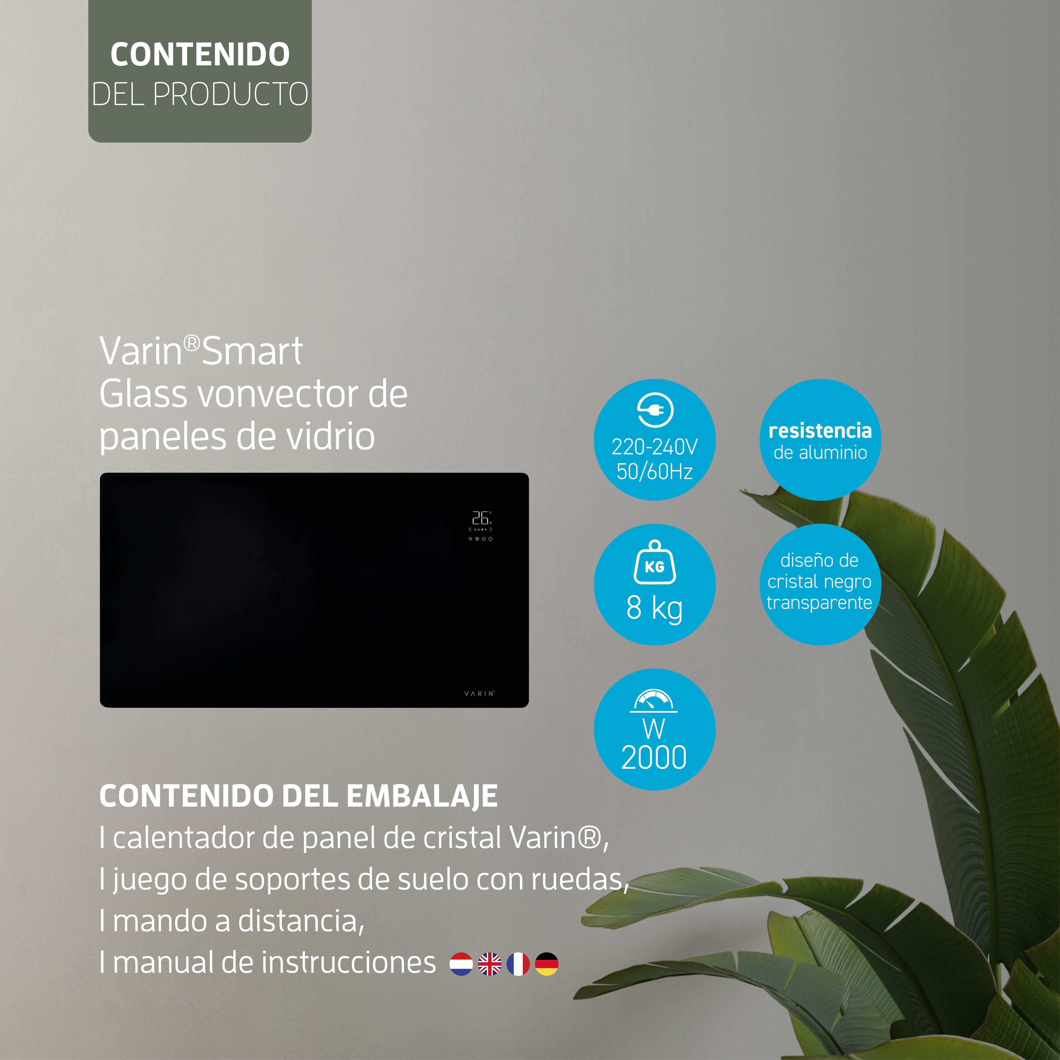 Estufa Calefactor Panel Radiador Eléctrico Wifi Varin® 2000w Negro